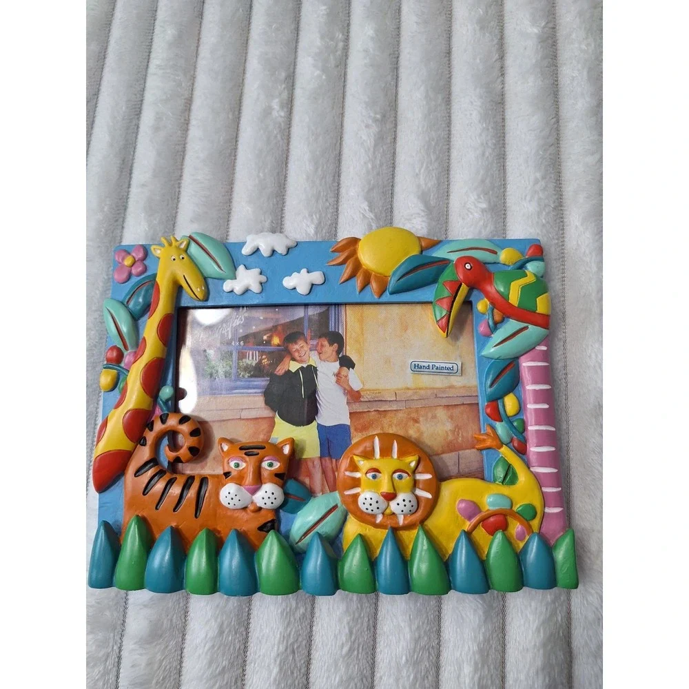 Vtg Terragrafics Vibrant Jungle Animals‎ Photo Frame 4X6 Hand Painted Lion Tiger